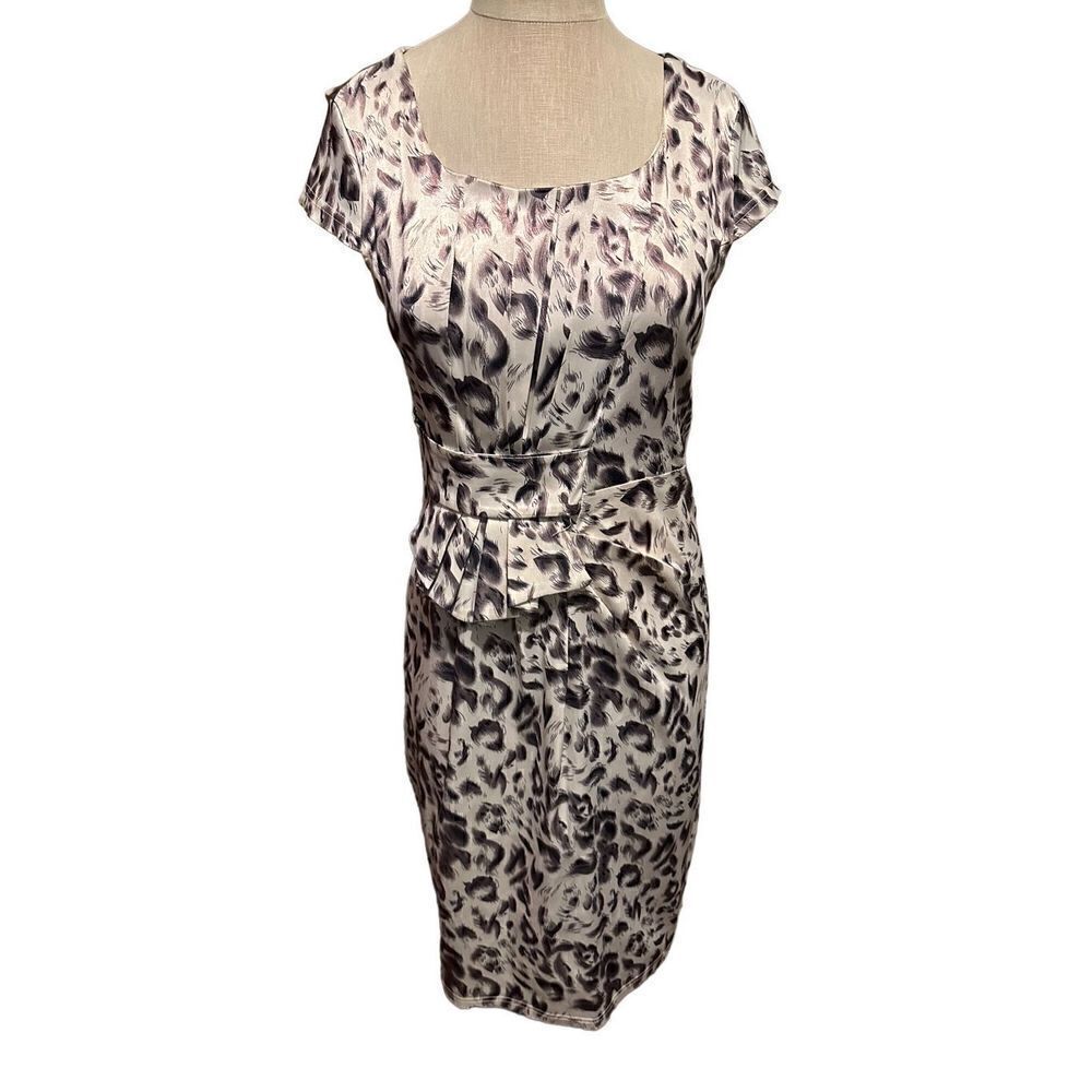 Armani Jeans Womens Peacock Feather Womens Cream Sheath Knee Length Dress Sz 8